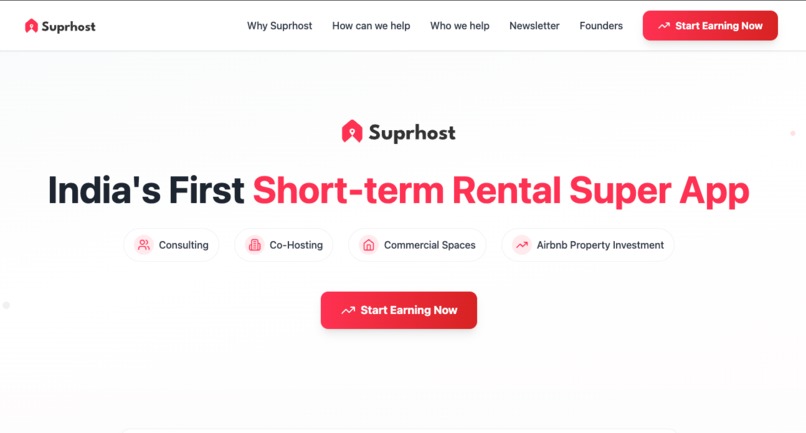 Suprhost.in – India’s 1st Short-Term Rental Platform Website – screenshot 1