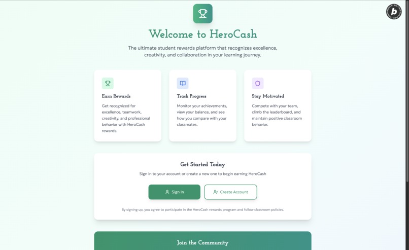 HeroCash Student Rewards Platform – screenshot 1