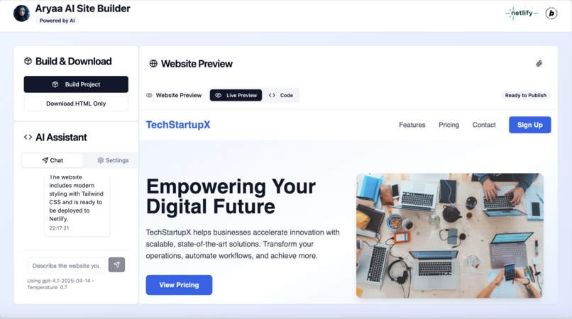 Aryaa AI Site Builder – screenshot 1