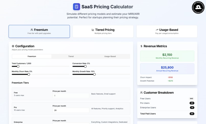SaaS Pricing Calculator – screenshot 1