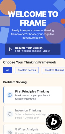 Frame: Master Thinking Frameworks with AI – screenshot 1