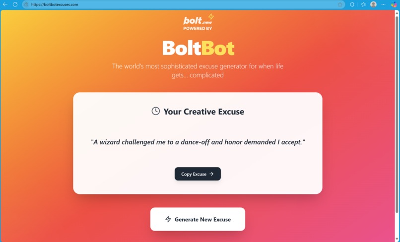 BoltBot Excuses – screenshot 1