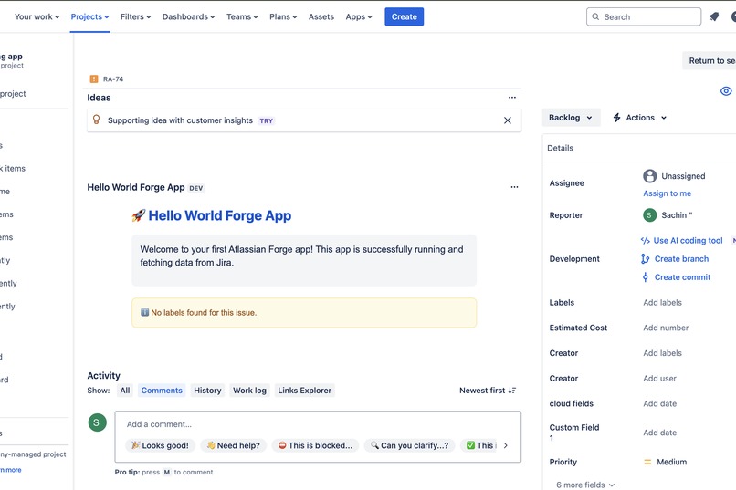 Hello World Forge App – screenshot 1
