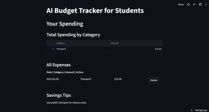 Budget Tracker for Students – screenshot 2