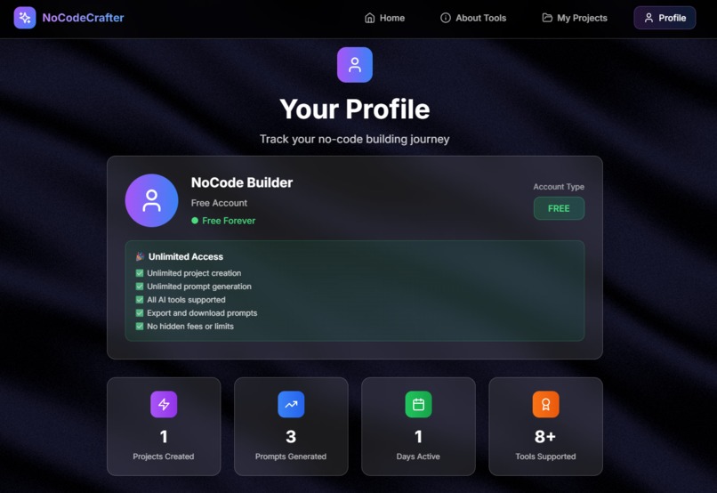 NoCodeCrafter Concise brandable ideal for  devs and creators – screenshot 1