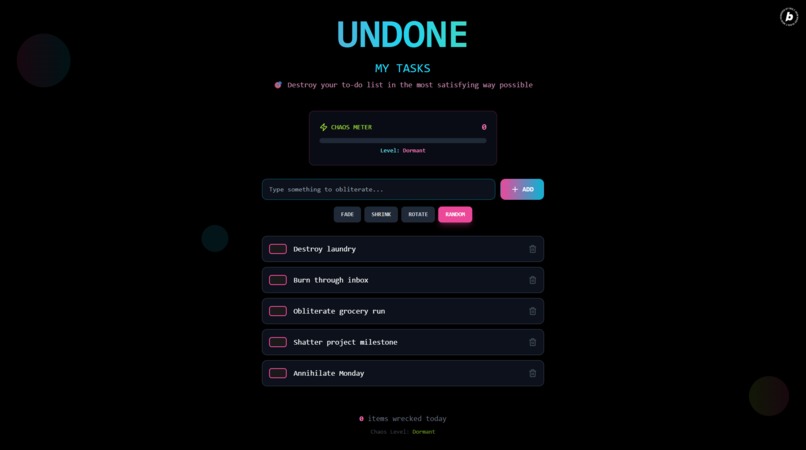 Undone My Tasks - Chaotic To-Do App – screenshot 1