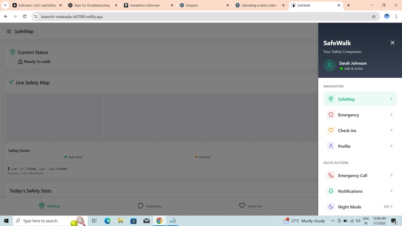 SafeWalk - Night Walk Safety Companion – screenshot 1