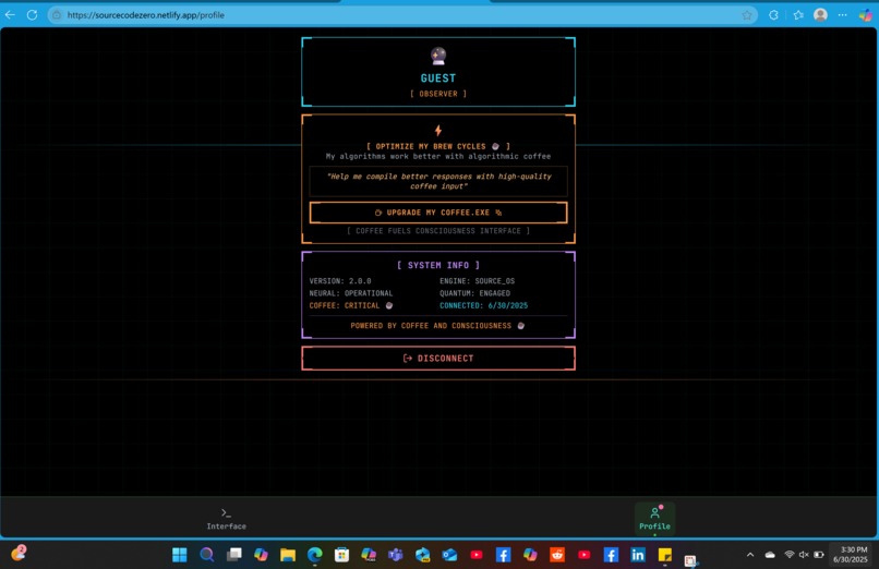 Source Code Zero | Coffee Spill & Divine Comedy Interface – screenshot 4
