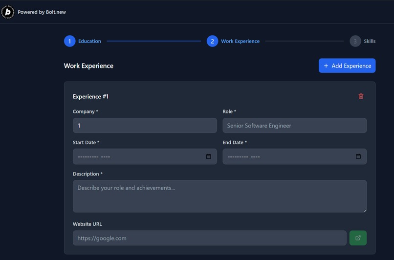 Resume Builder-(Bolt.new One Shot) 6.28.25 – screenshot 2