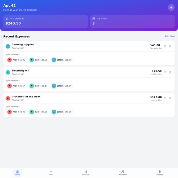 “RoomieSplit” – Instant House-Share Expense Splits – screenshot 1