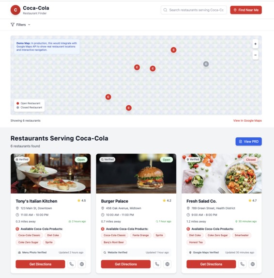 Coca-cola Restaurant Finder – screenshot 1