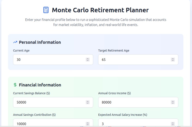 Monte Carlo Retirement Analysis – screenshot 1