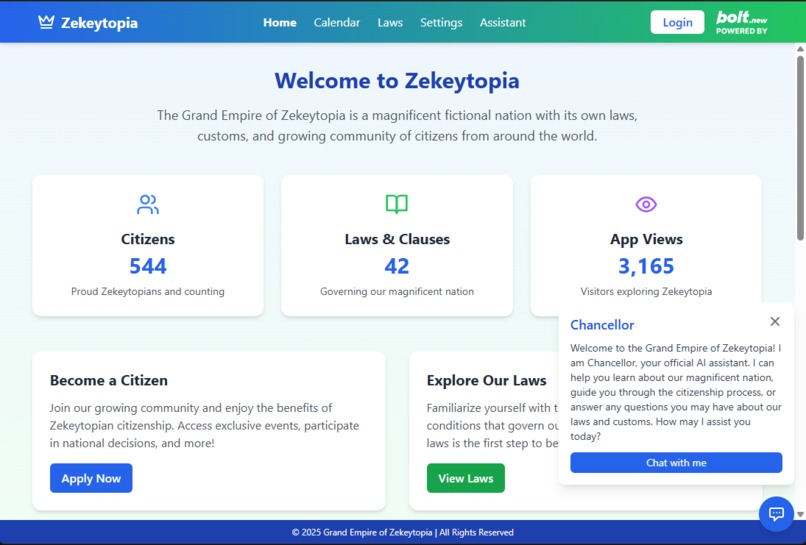 The Official Webapp of the Grand Empire of Zekeytopia – screenshot 1