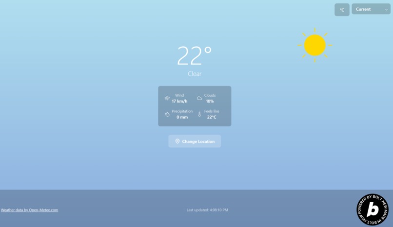 Weather View, a Bolt One Shot Prompt Application – screenshot 1