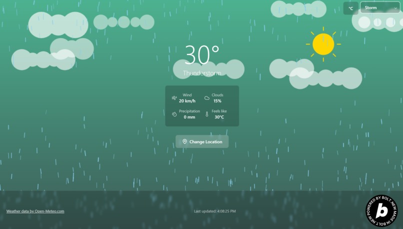 Weather View, a Bolt One Shot Prompt Application – screenshot 2