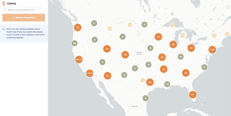 Claimly.com - Millions in Forgotten Cash. One Map to Find It – screenshot 2