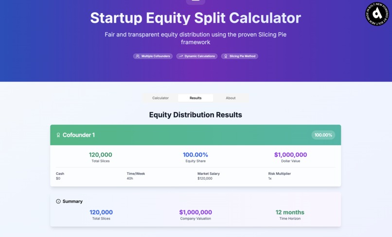 Startup Equity Split Calculator – screenshot 3