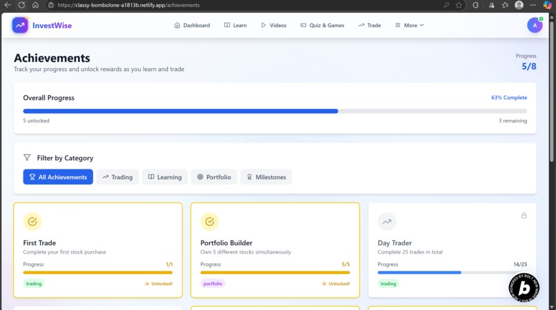 InvestWise: Learn and Practice Investing – screenshot 1