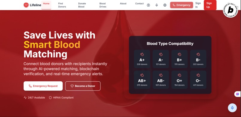 Lifeline AI powered Blood donation app – screenshot 1