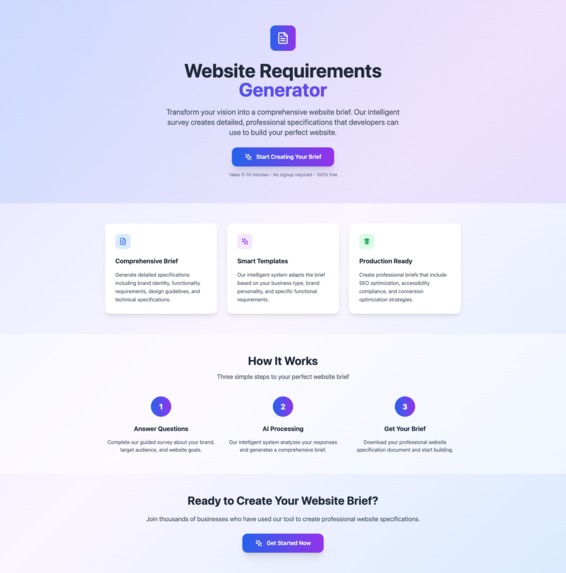 SparkPurpose Smart Website Brief Generator Tool – screenshot 1