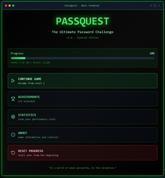 PassQuest — “The Password Game You Can’t Hack” – screenshot 1