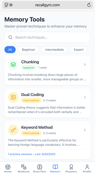 RecallGym.com – screenshot 2
