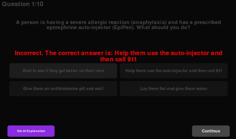 AI-Powered First-Aid Quiz Game – screenshot 4