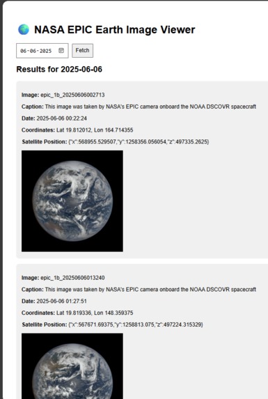NASA EPIC viewer – screenshot 1