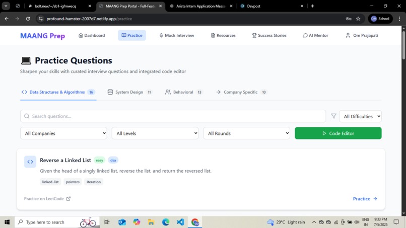 MAANG Prep Portal-Full Featured Interview Prep Platform – screenshot 2