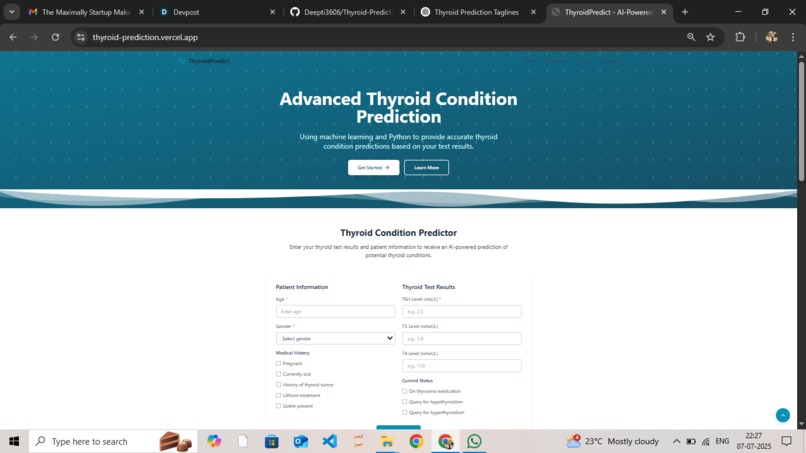 Thyroide prediction – screenshot 1