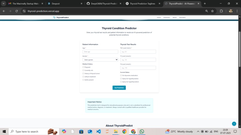 Thyroide prediction – screenshot 2