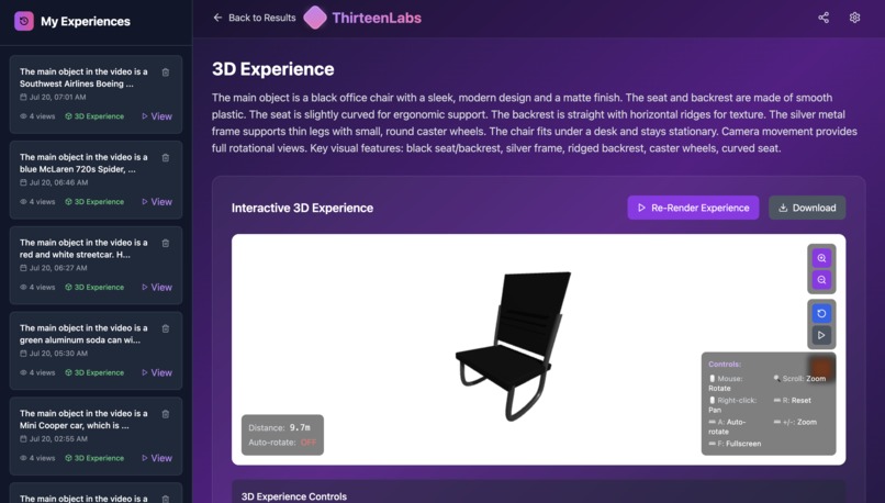 Video ➡️ 3D by 13Labs (Best Dev Tool & TwelveLabs API @ HT6) – screenshot 1