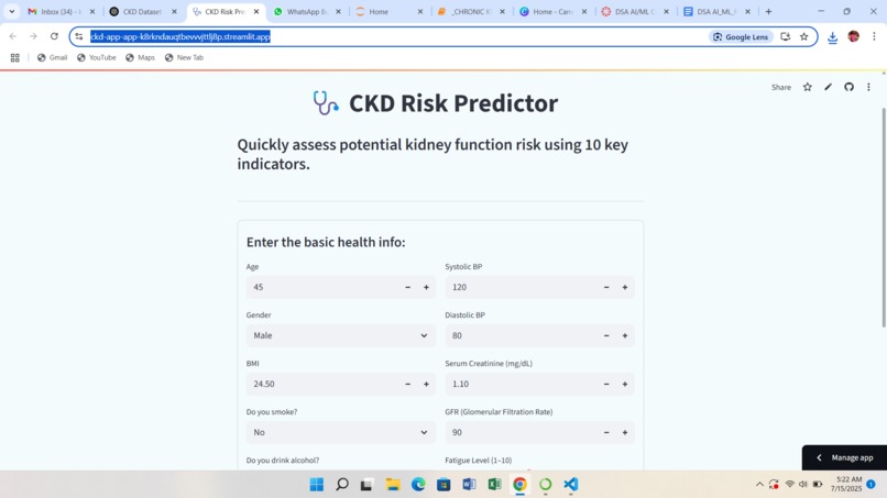 CHRONIC KIDNEY PREDICTION APP – screenshot 1