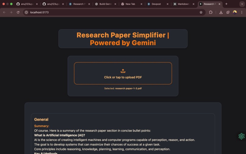 Research Paper Summariser | Powered by Gemini API – screenshot 1