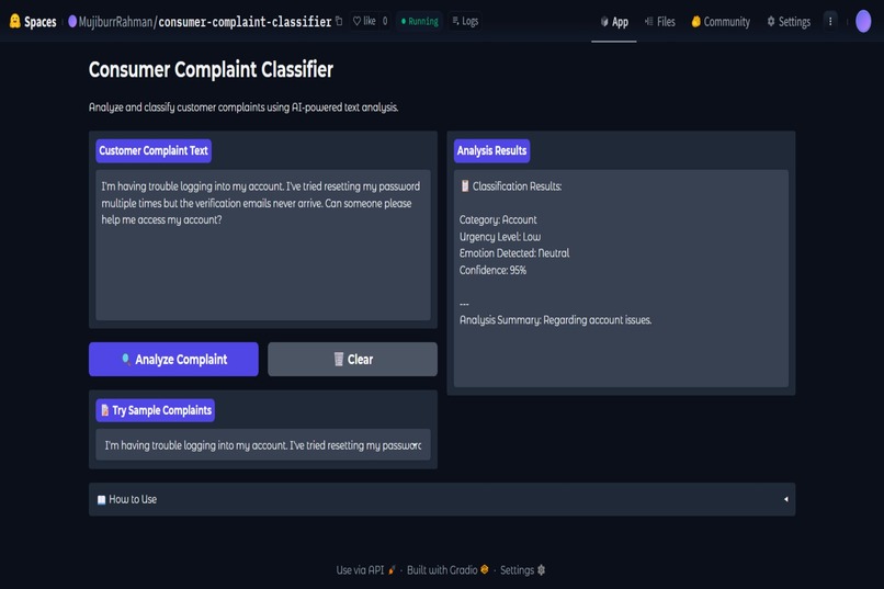 Consumer Complaint Classifier  – screenshot 1