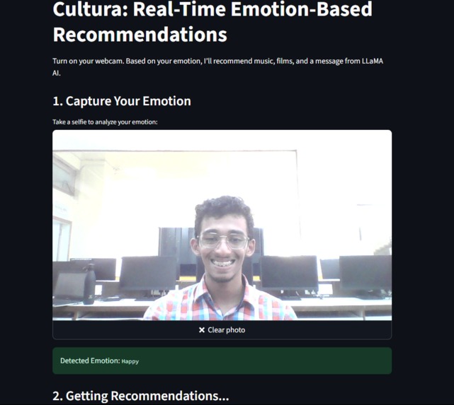  Cultura: AI-Powered Emotion-Based Media Recommender – screenshot 1