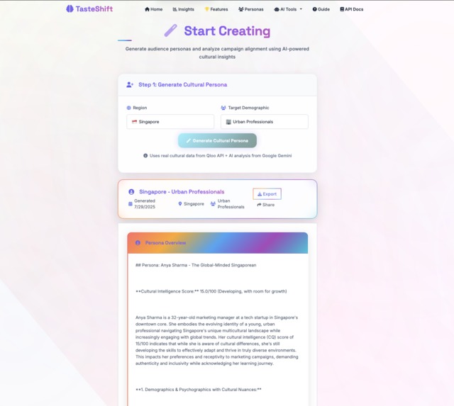TasteShift-Qloo Powered Analysis – screenshot 3