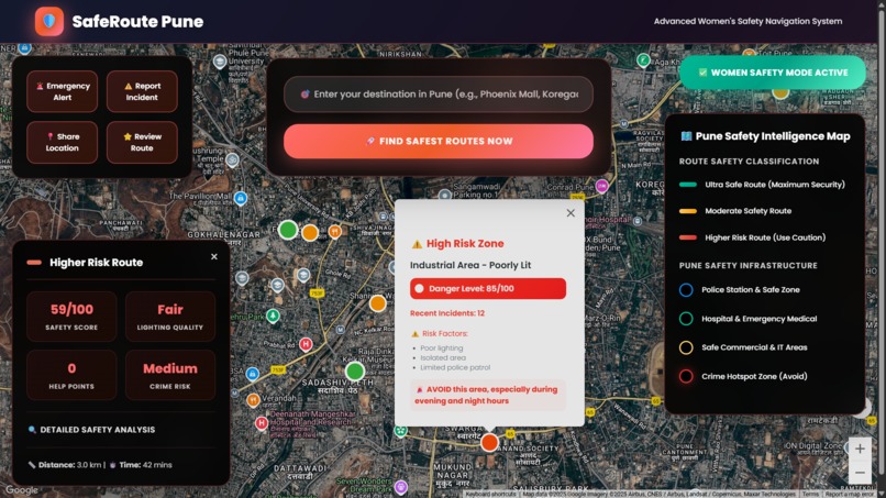 SafeRoute Pune – Women's Safety Route Mapping System – screenshot 6