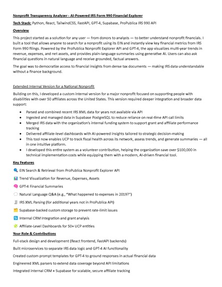 Nonprofit Transparency Analyzer – screenshot 1