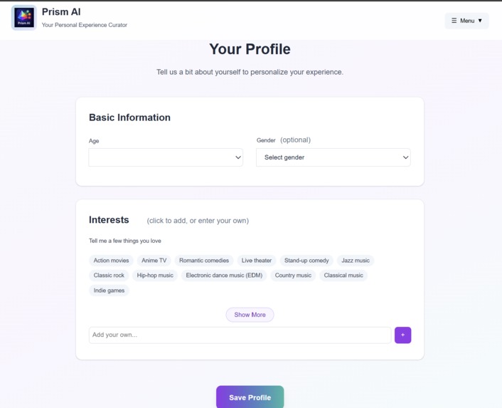 Prism AI - Your Personal Experience Curator – screenshot 1