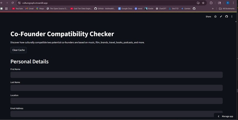 CultureGraph: AI-Powered Co-Founder Compatibility Checker – screenshot 1