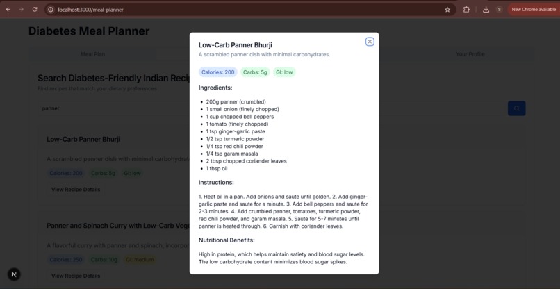 Diabetes risk prediction and management web chatbot – screenshot 6