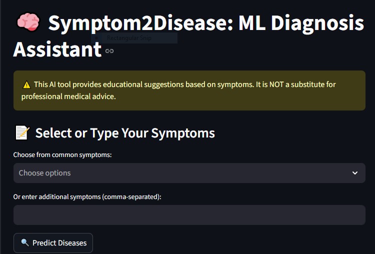 Symptom2Disease: ML Diagnosis Recommender – screenshot 1