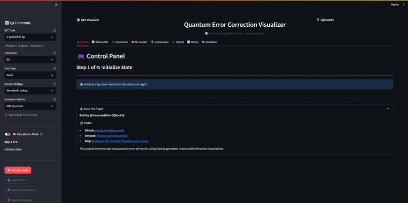 Quantum Error Correction (QEC) educational visualizer – screenshot 1