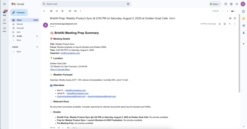 BriefAI: Meeting Prep Right Before Your Meeting – screenshot 1