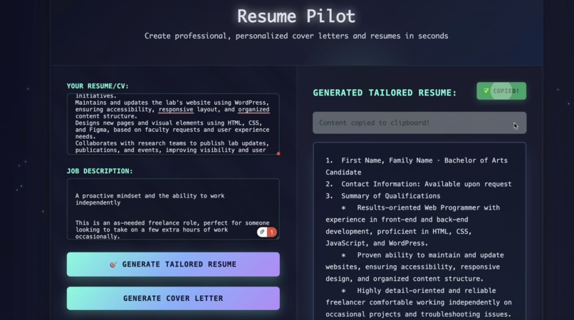 Resume Pilot – screenshot 2