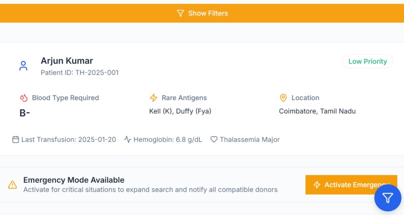 RaktaSetu AI- Predictive Blood Matching for Thalassemia Care – screenshot 2