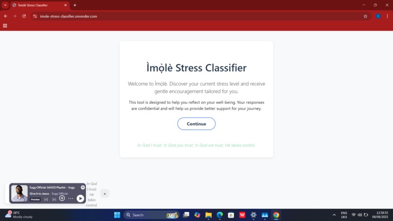 Ìmọ́lẹ̀ Stress Classifier  – screenshot 1