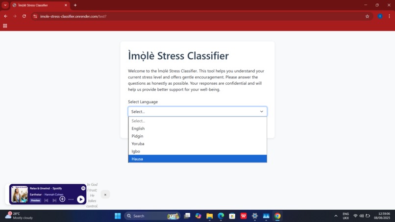 Ìmọ́lẹ̀ Stress Classifier  – screenshot 2