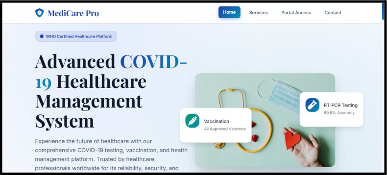 MediCare– Covid Test and Vaccination Management System – screenshot 1